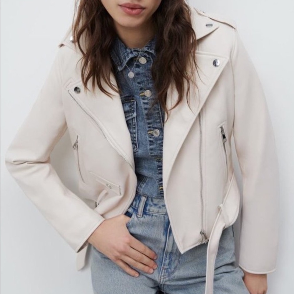 Zara white leather jacket